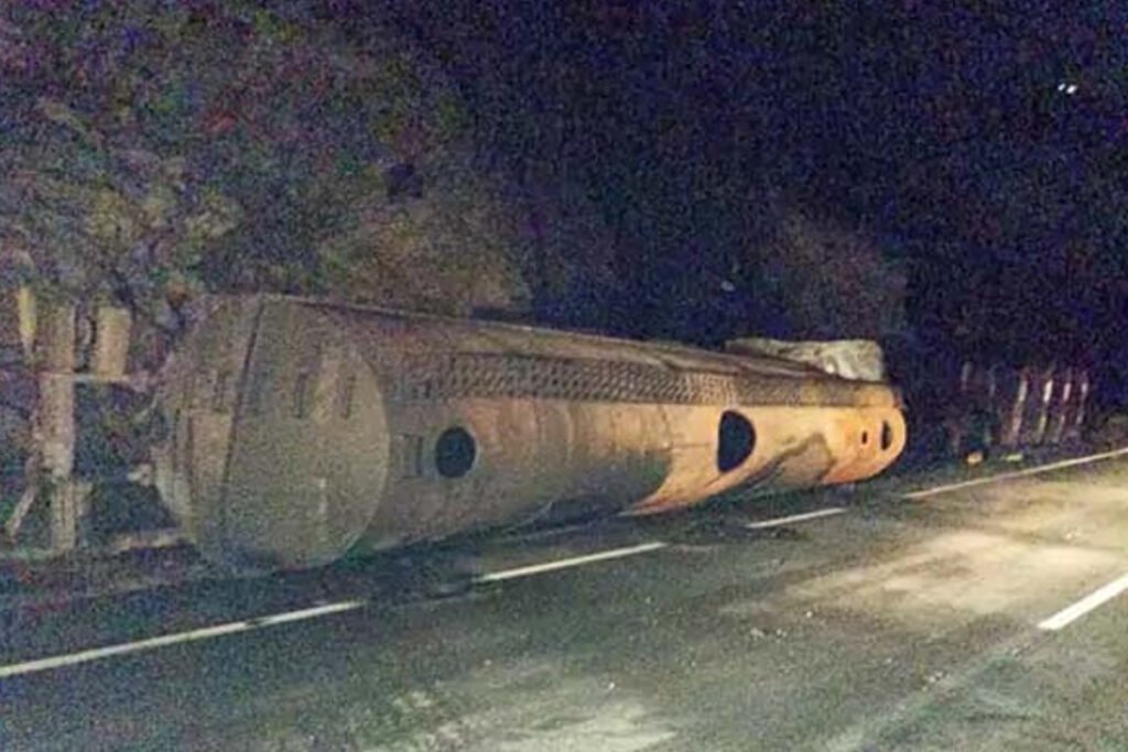 Road Accident Truck loaded with acid overturned driver died